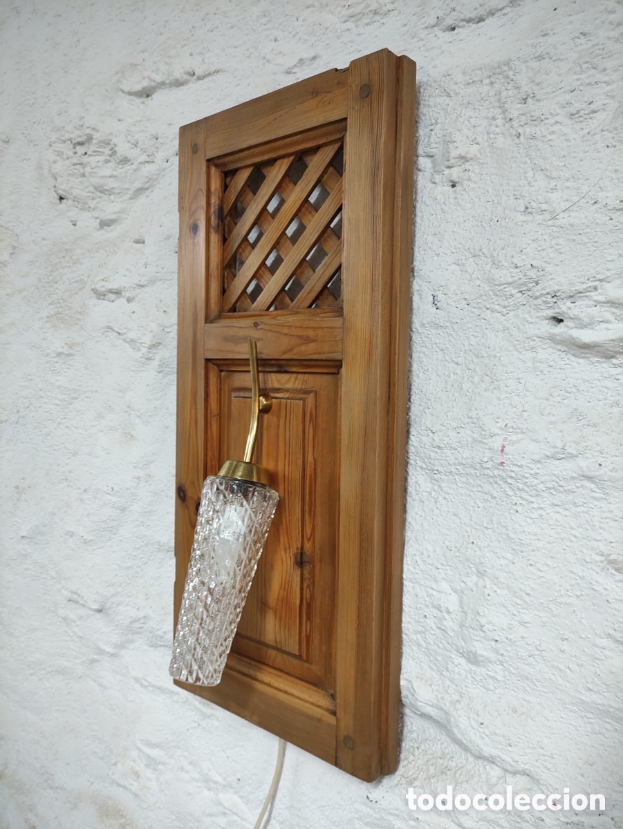 Vintage: L&aacute;mpara de Pared base Persiana Madera - Foto 3