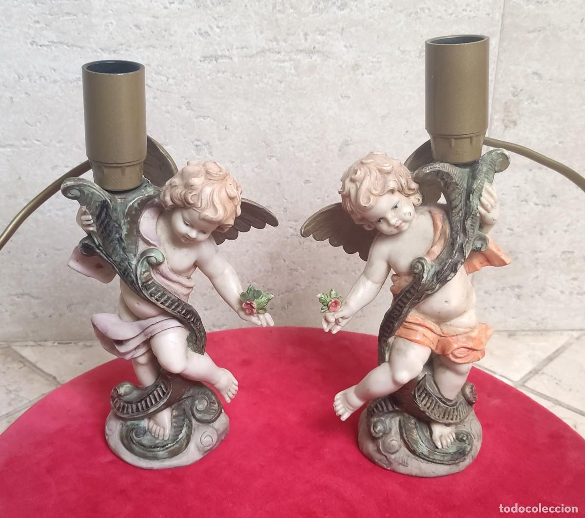 Vintage: PAREJA DE L&Aacute;MPARAS - QUERUBINES - PASTA ITALIANA - Foto 1