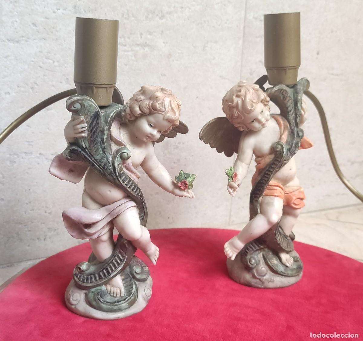 Vintage: PAREJA DE L&Aacute;MPARAS - QUERUBINES - PASTA ITALIANA - Foto 4
