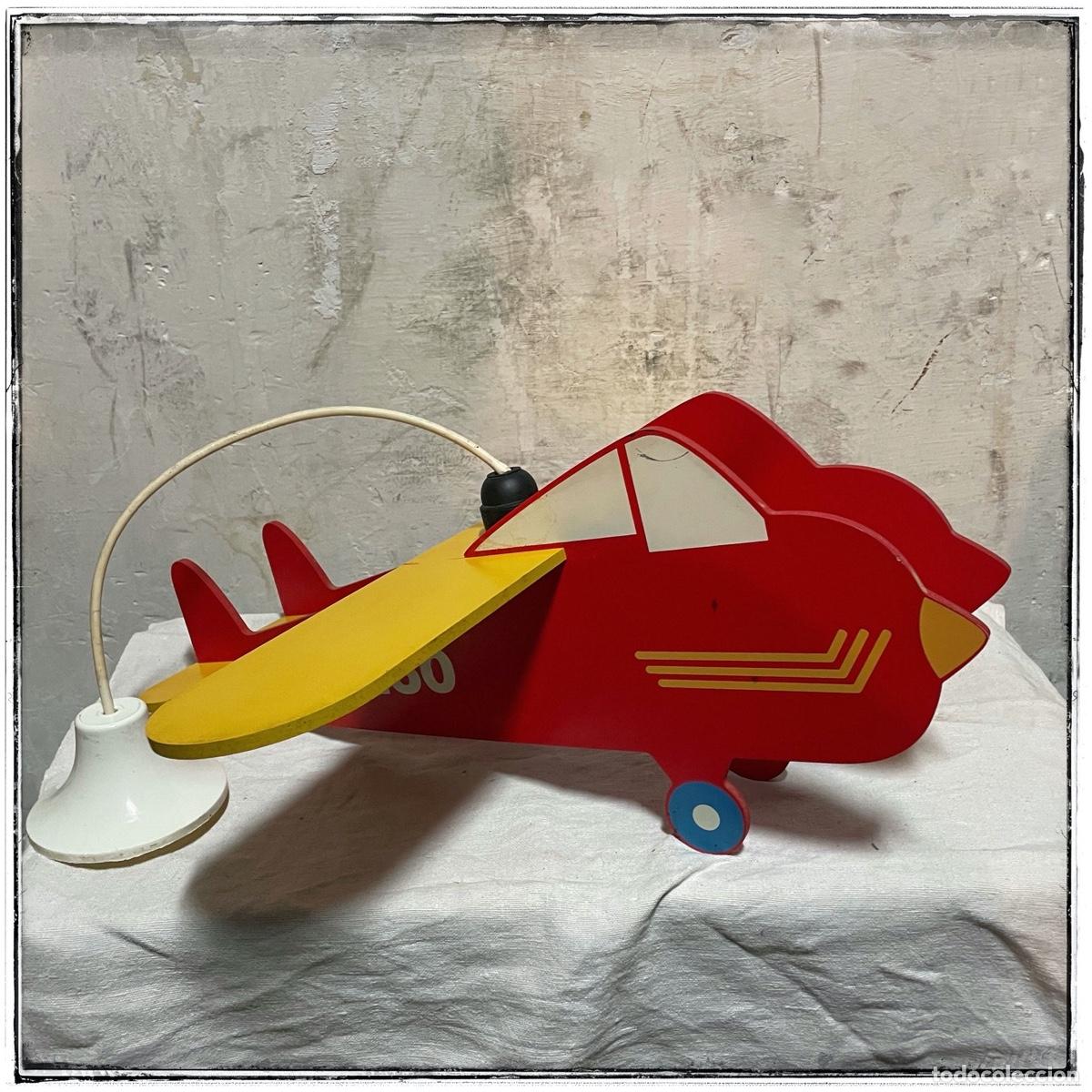Vintage: L&aacute;mpara de techo de madera con forma de avi&oacute;n - Foto 1