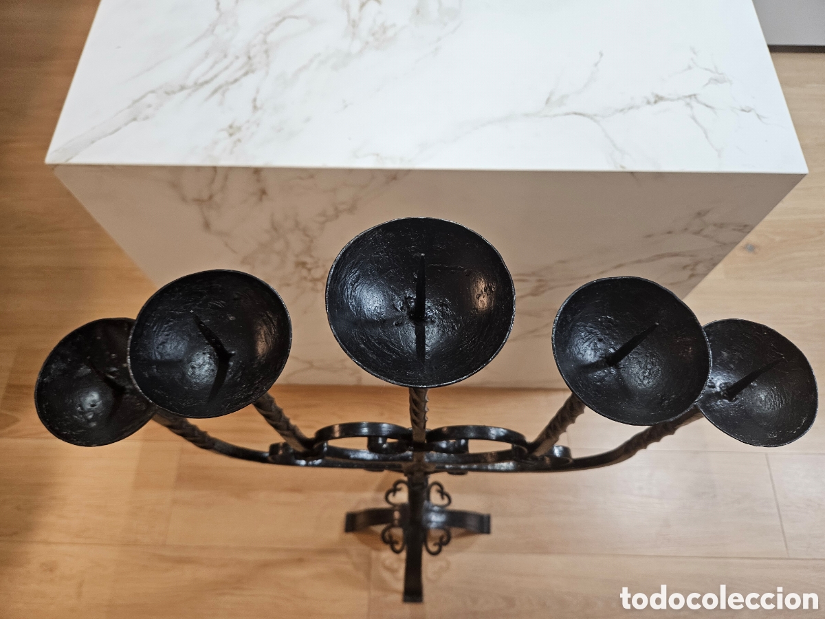 Vintage: ANTIGUO CANDELABRO DE PIE HIERRO FORJADO - Foto 5