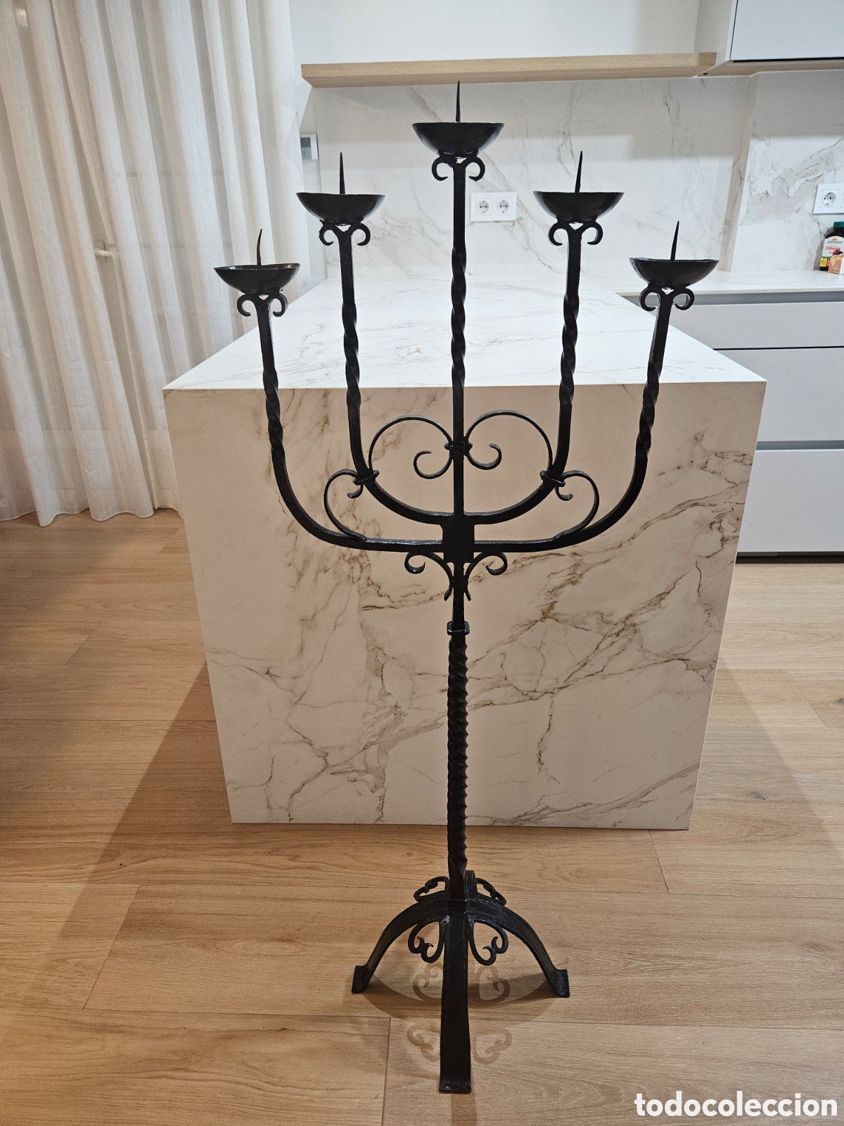 Vintage: ANTIGUO CANDELABRO DE PIE HIERRO FORJADO - Foto 6
