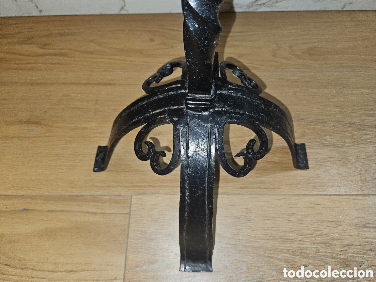 Vintage: ANTIGUO CANDELABRO DE PIE HIERRO FORJADO - Foto 7