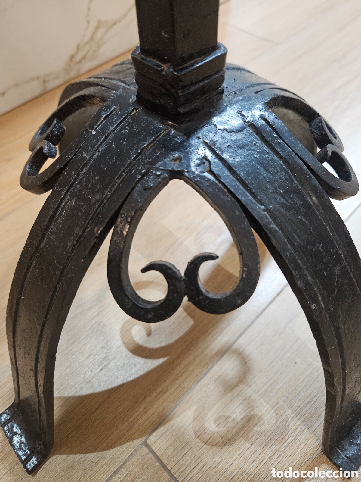 Vintage: ANTIGUO CANDELABRO DE PIE HIERRO FORJADO - Foto 8