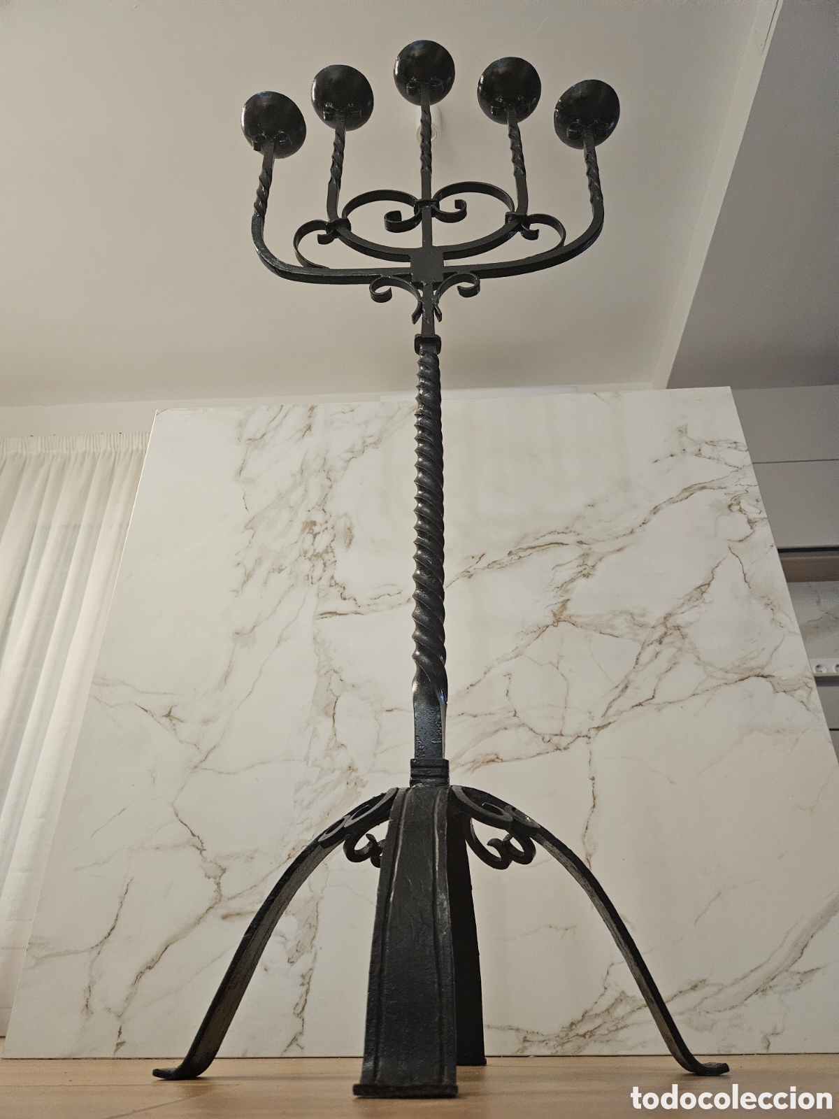 Vintage: ANTIGUO CANDELABRO DE PIE HIERRO FORJADO - Foto 11