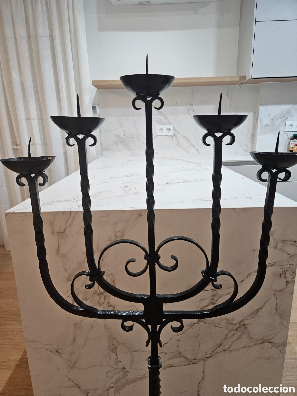 Vintage: ANTIGUO CANDELABRO DE PIE HIERRO FORJADO - Foto 12