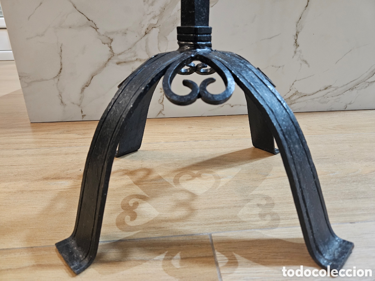 Vintage: ANTIGUO CANDELABRO DE PIE HIERRO FORJADO - Foto 14