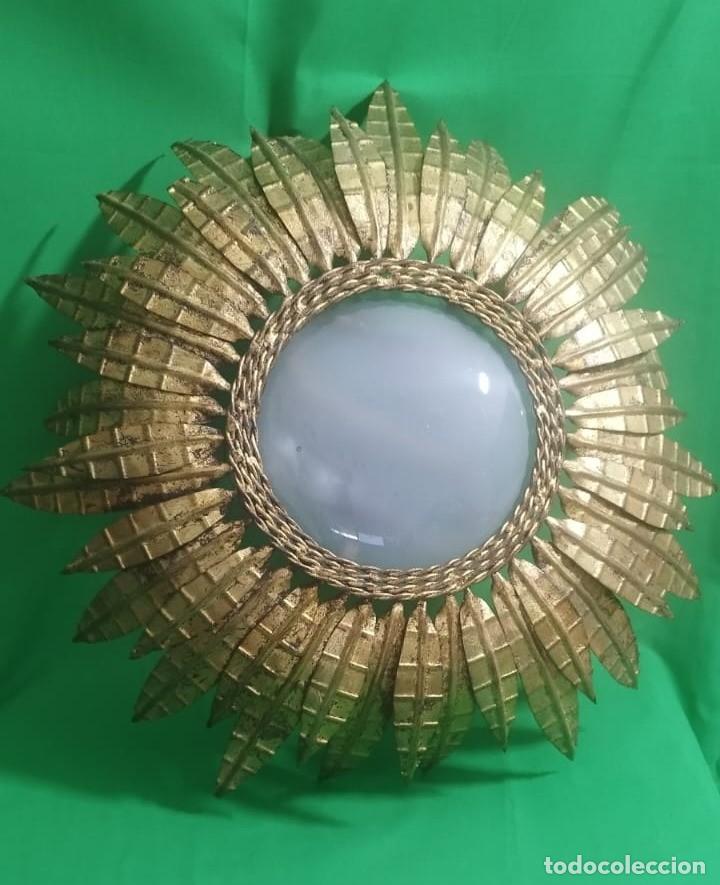 Vintage: ESPECTACULAR LAMPARA DE SOL HOJAS DORADAS - Foto 2