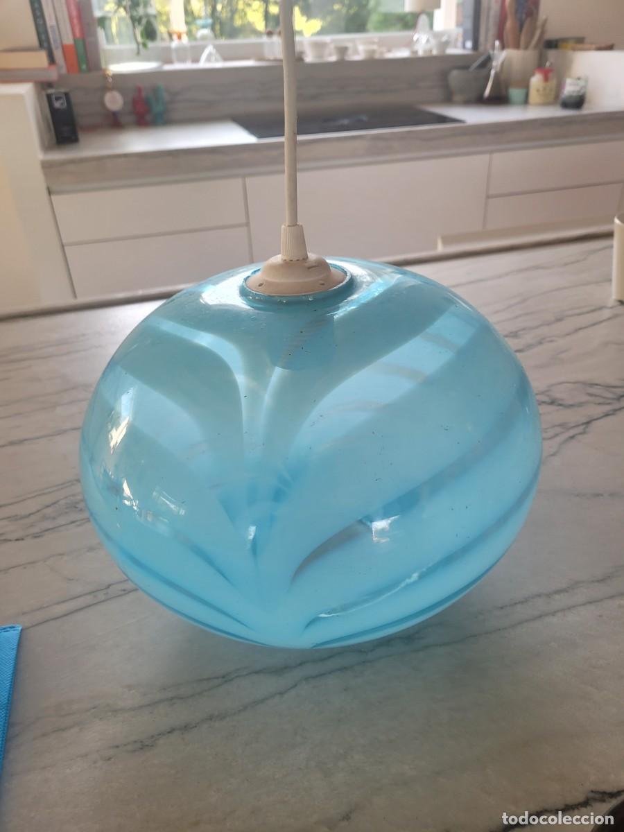 Vintage: L&aacute;mpara Techo Cristal Azul - Foto 4