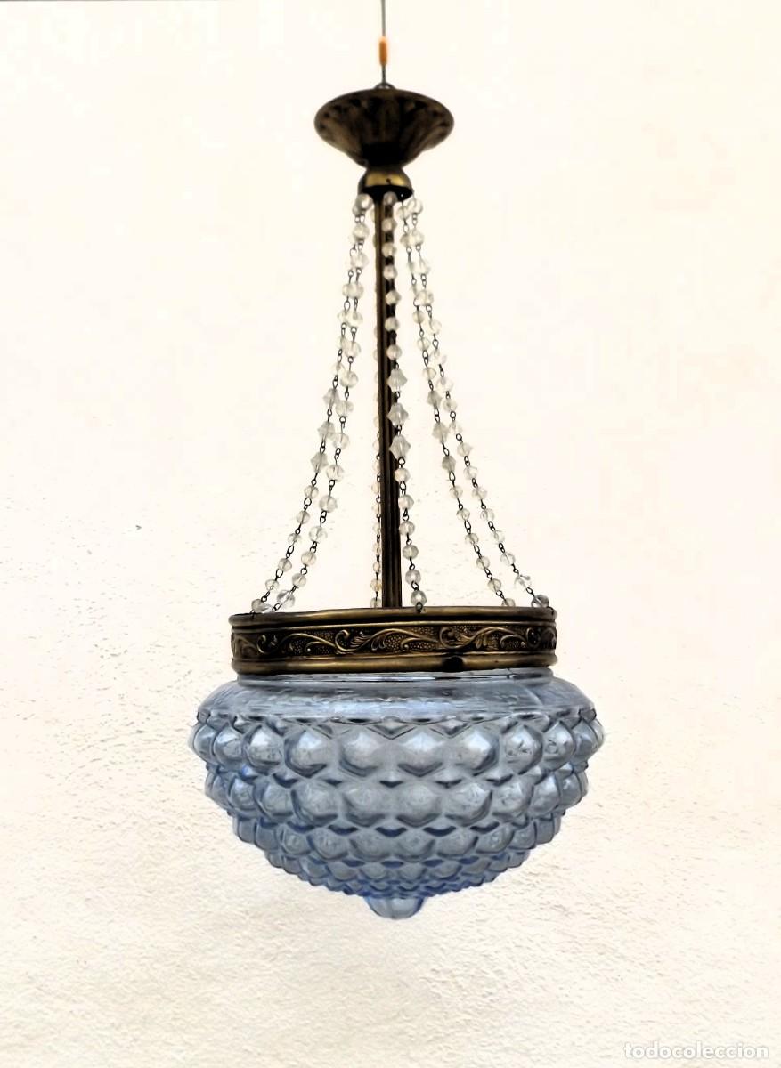 Vintage: lampara de techo con cristal azul - Foto 1