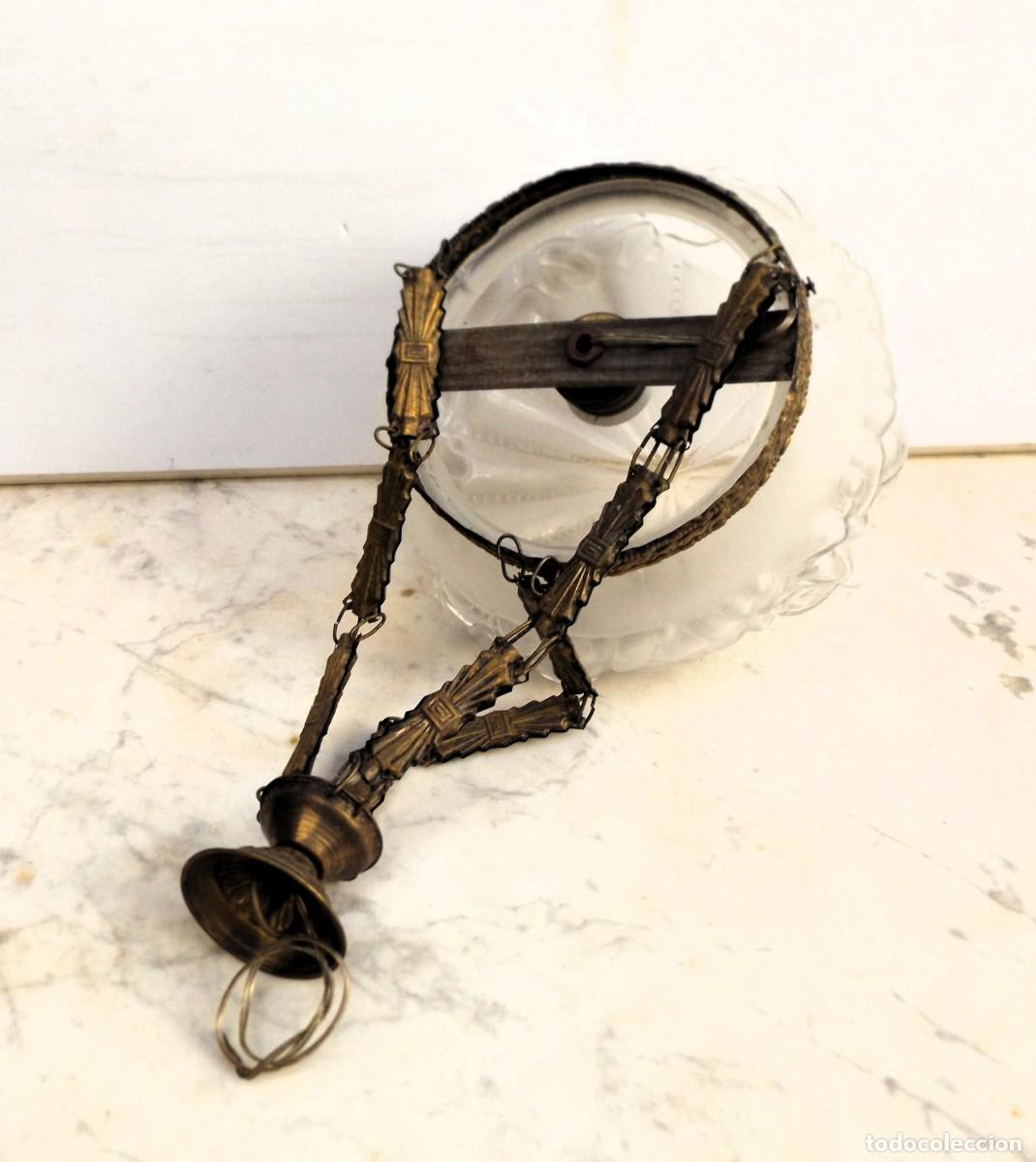 Vintage: lampara de laton con cristal satinado - Foto 3