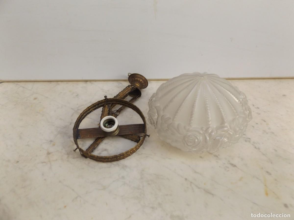 Vintage: lampara de laton con cristal satinado - Foto 4