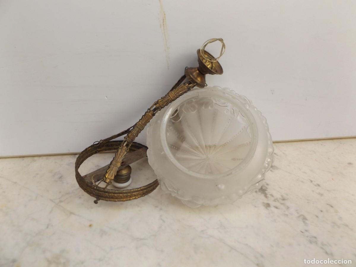 Vintage: lampara de laton con cristal satinado - Foto 5