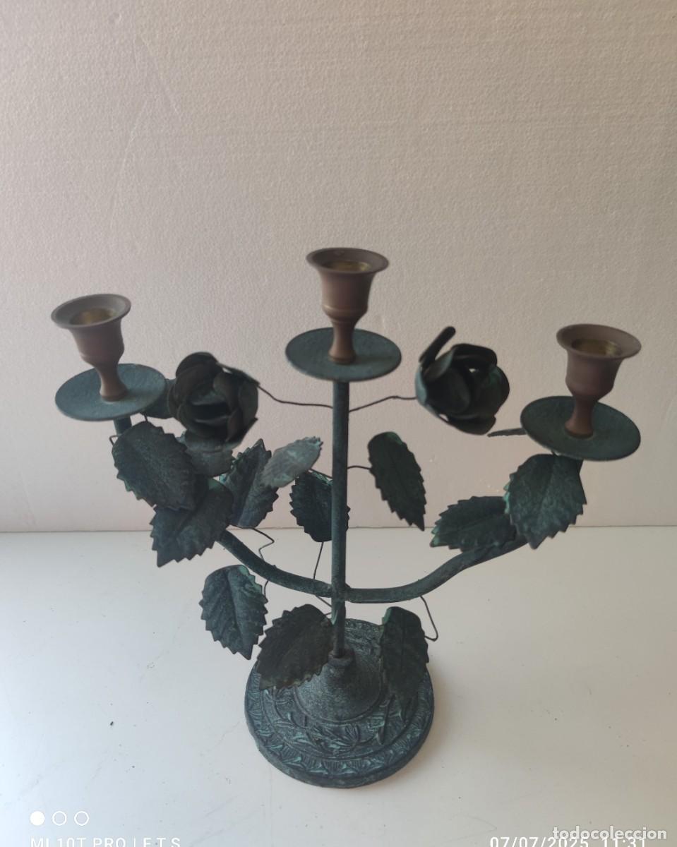 Vintage: CANDELABRO VINTAGE CON HOJAS Y ROSAS. - Foto 2