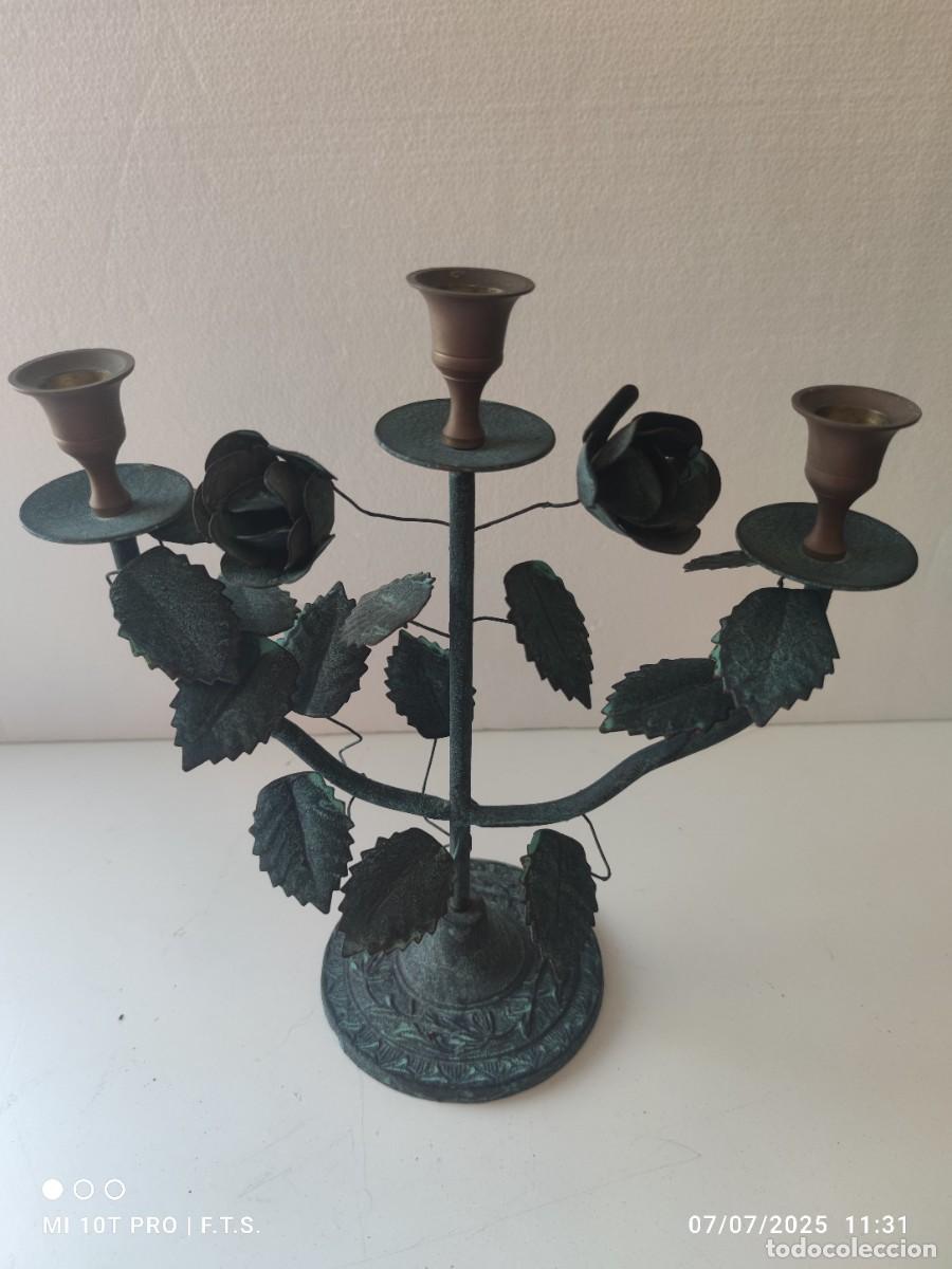 Vintage: CANDELABRO VINTAGE CON HOJAS Y ROSAS. - Foto 4