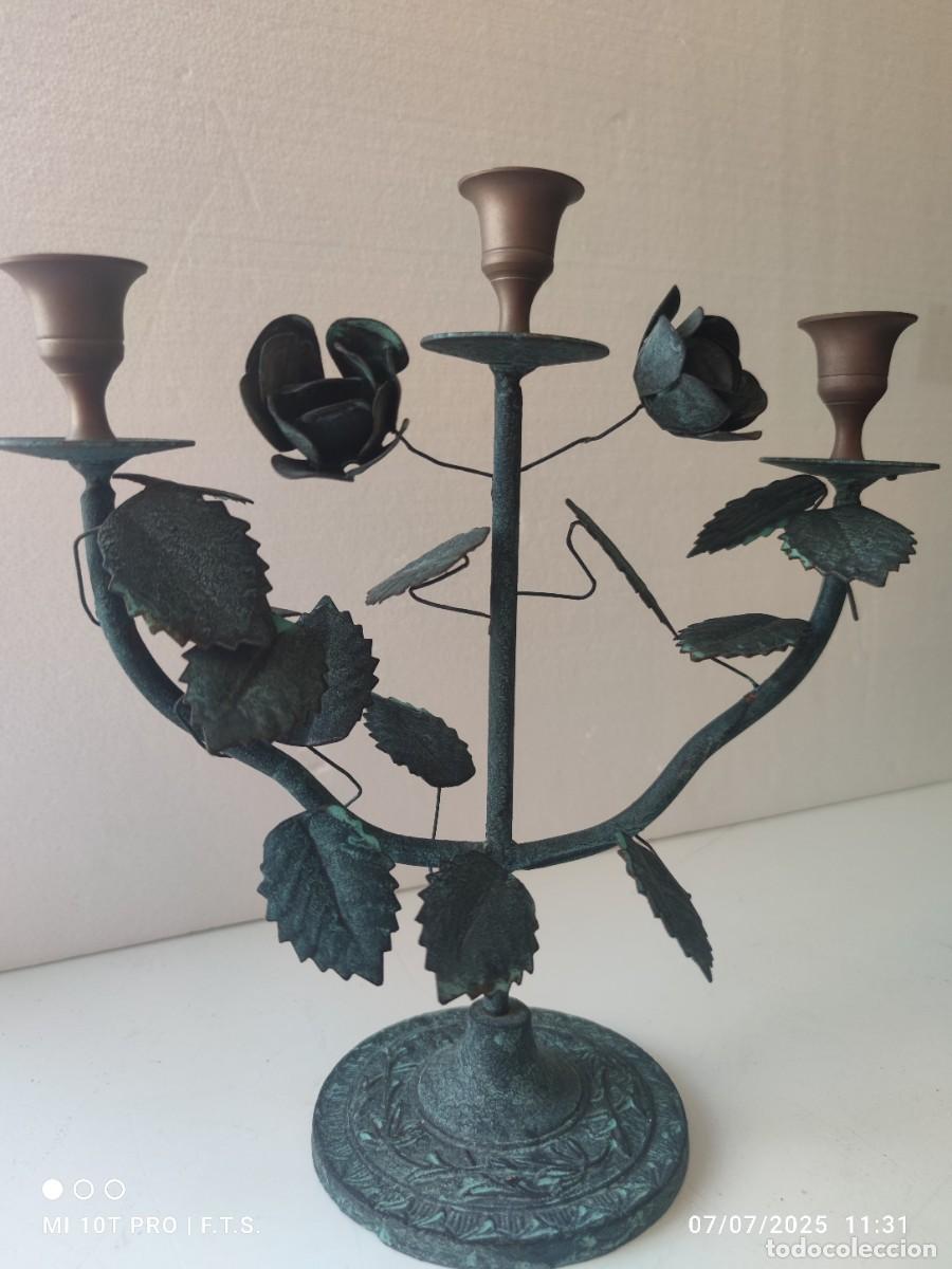 Vintage: CANDELABRO VINTAGE CON HOJAS Y ROSAS. - Foto 5