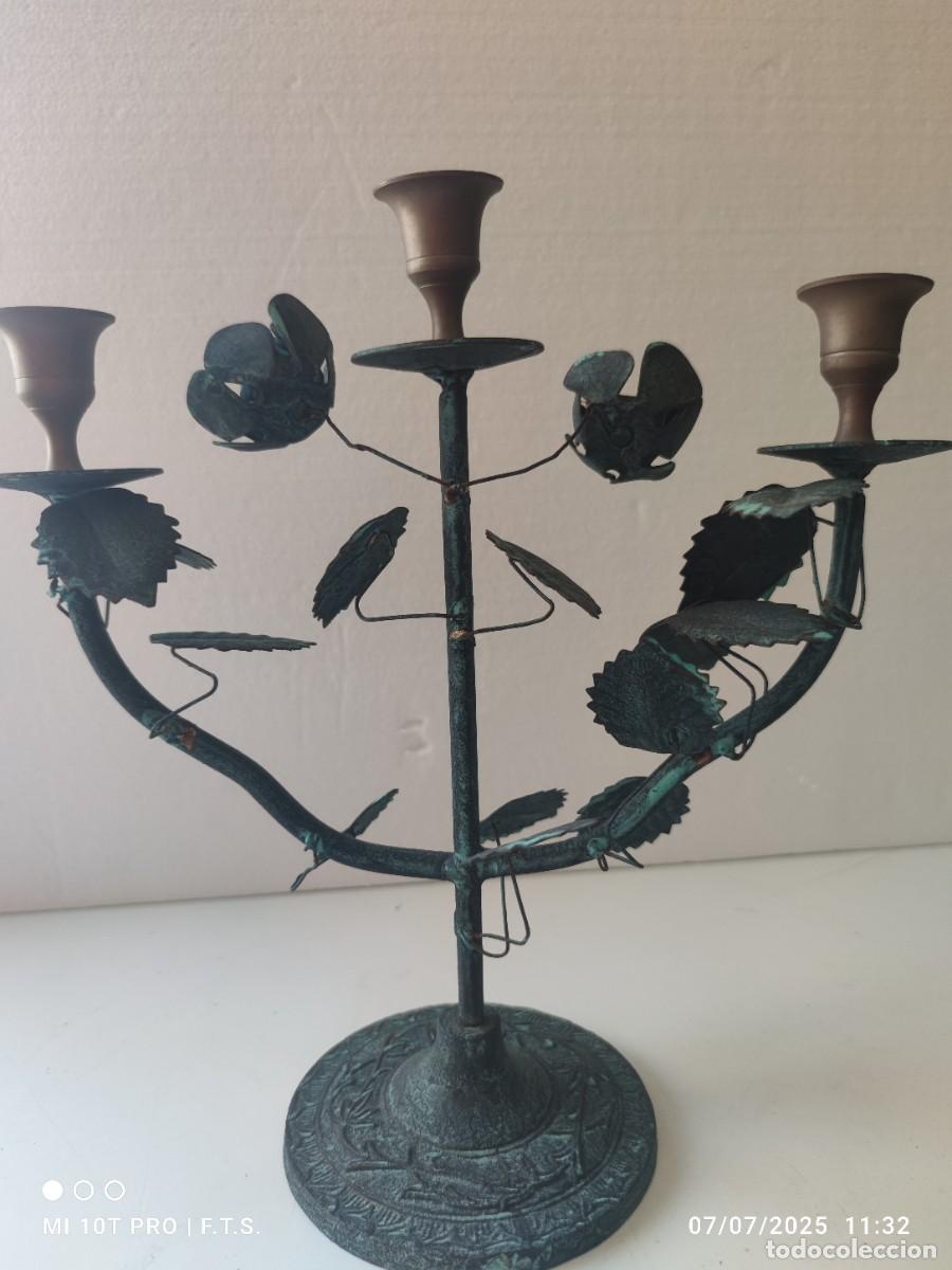 Vintage: CANDELABRO VINTAGE CON HOJAS Y ROSAS. - Foto 6