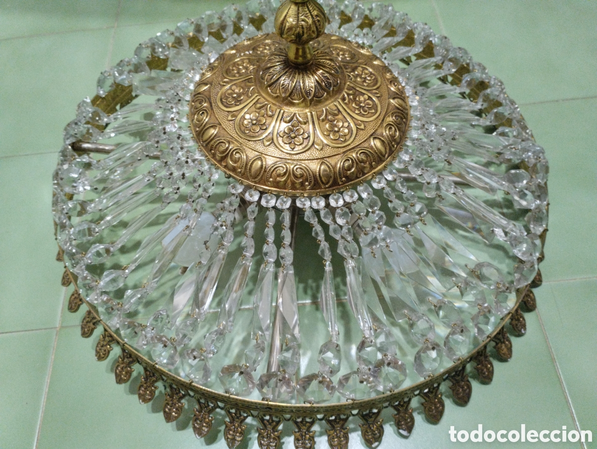 Vintage: Lampara vintage de cristal y bronce - Foto 3