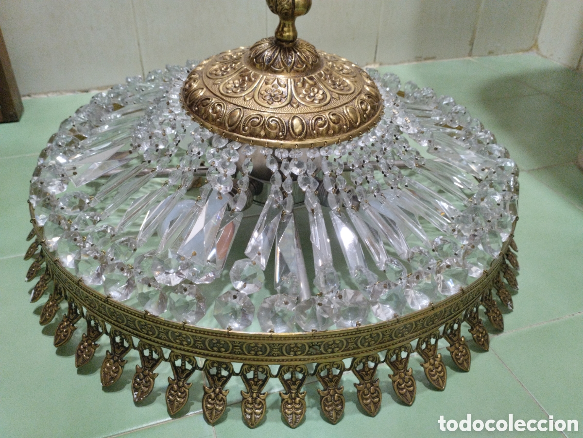 Vintage: Lampara vintage de cristal y bronce - Foto 4