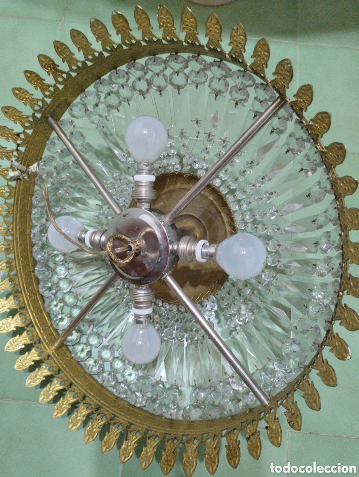 Vintage: Lampara vintage de cristal y bronce - Foto 5