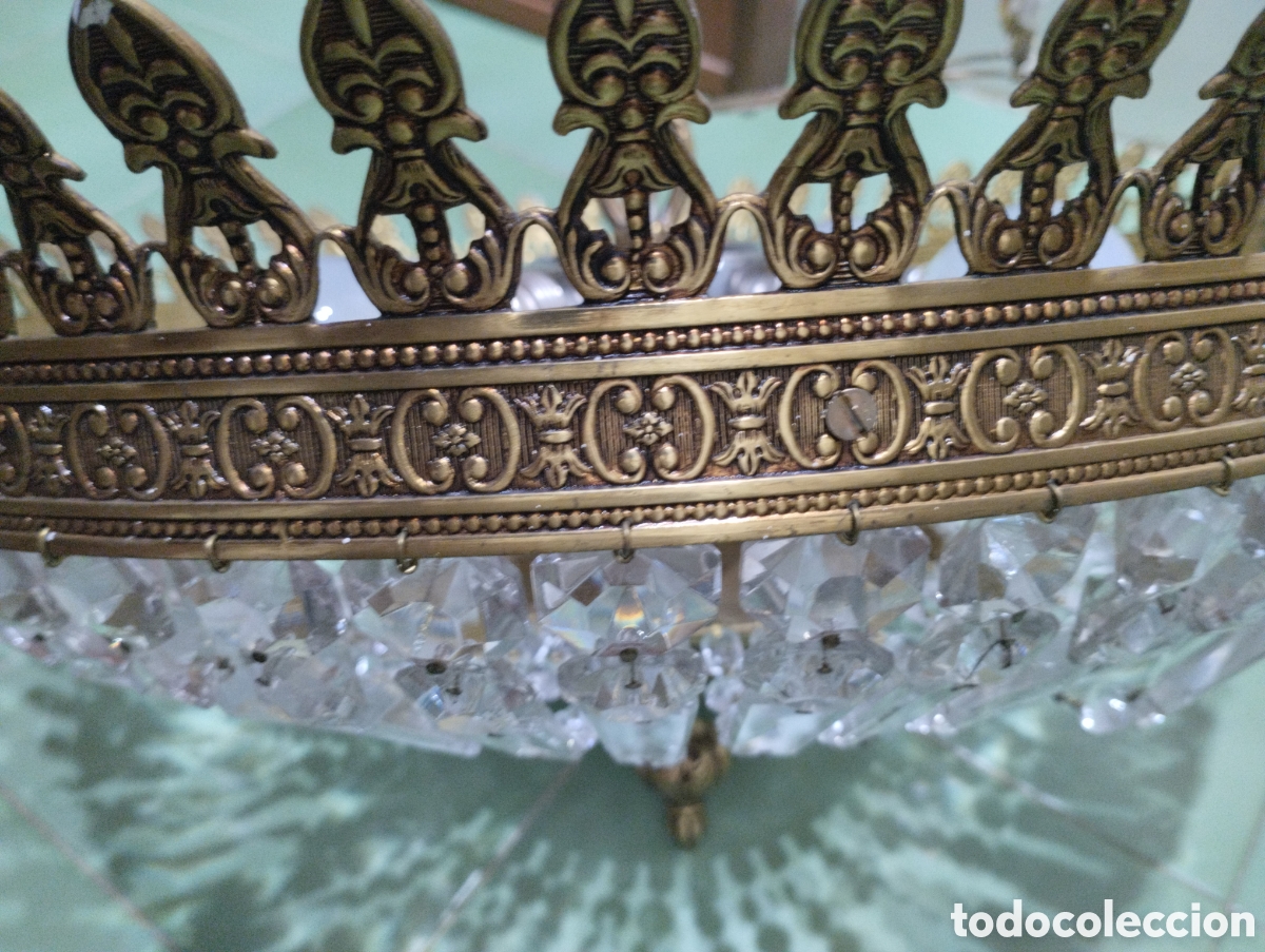 Vintage: Lampara vintage de cristal y bronce - Foto 6