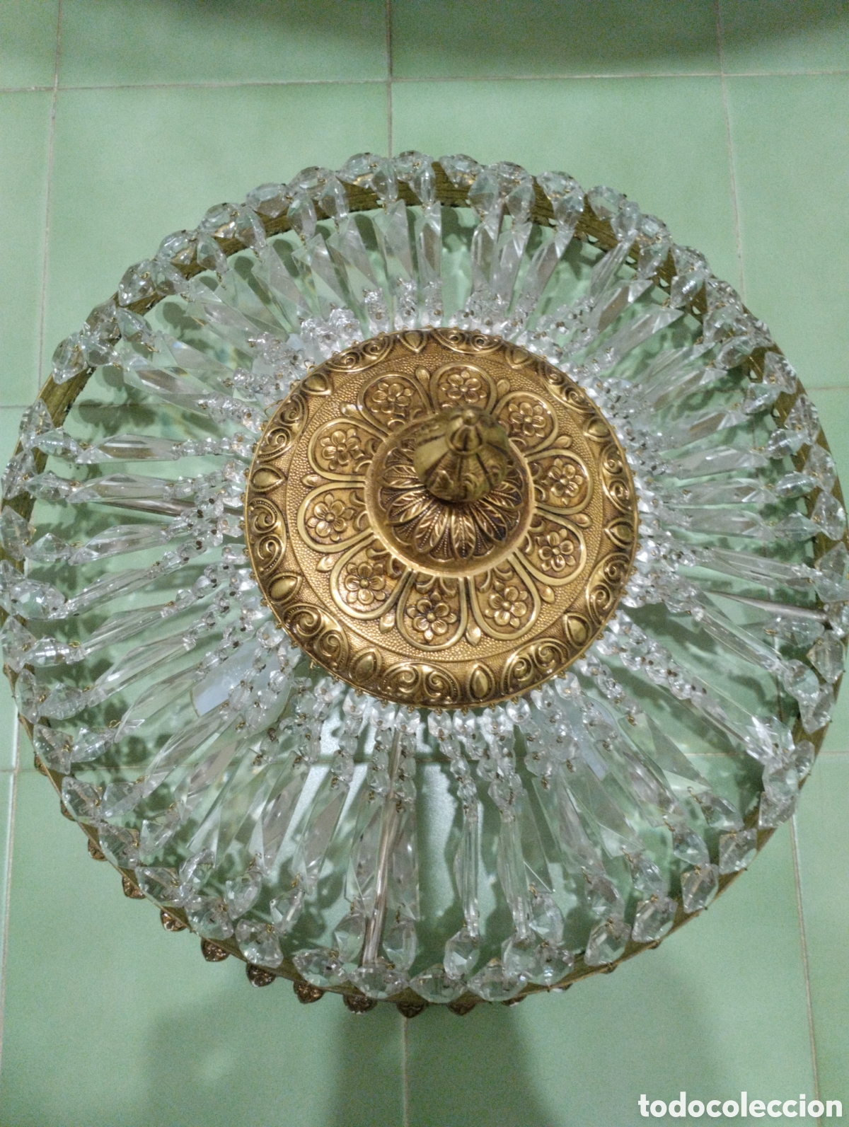 Vintage: Lampara vintage de cristal y bronce - Foto 1