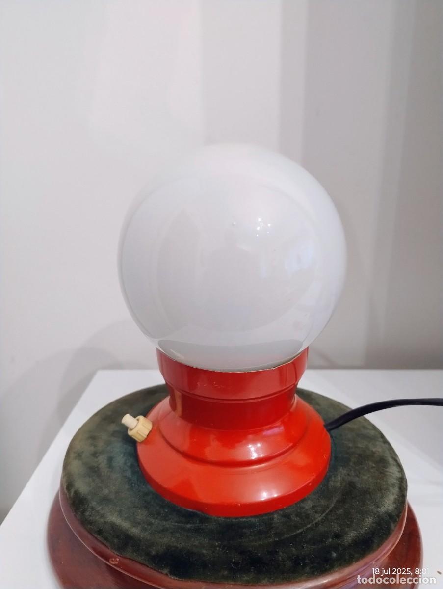 Vintage: LAMPARA MESA STYLE SPACE AGE BASE ROJA OPALINA BLANCA - Foto 3