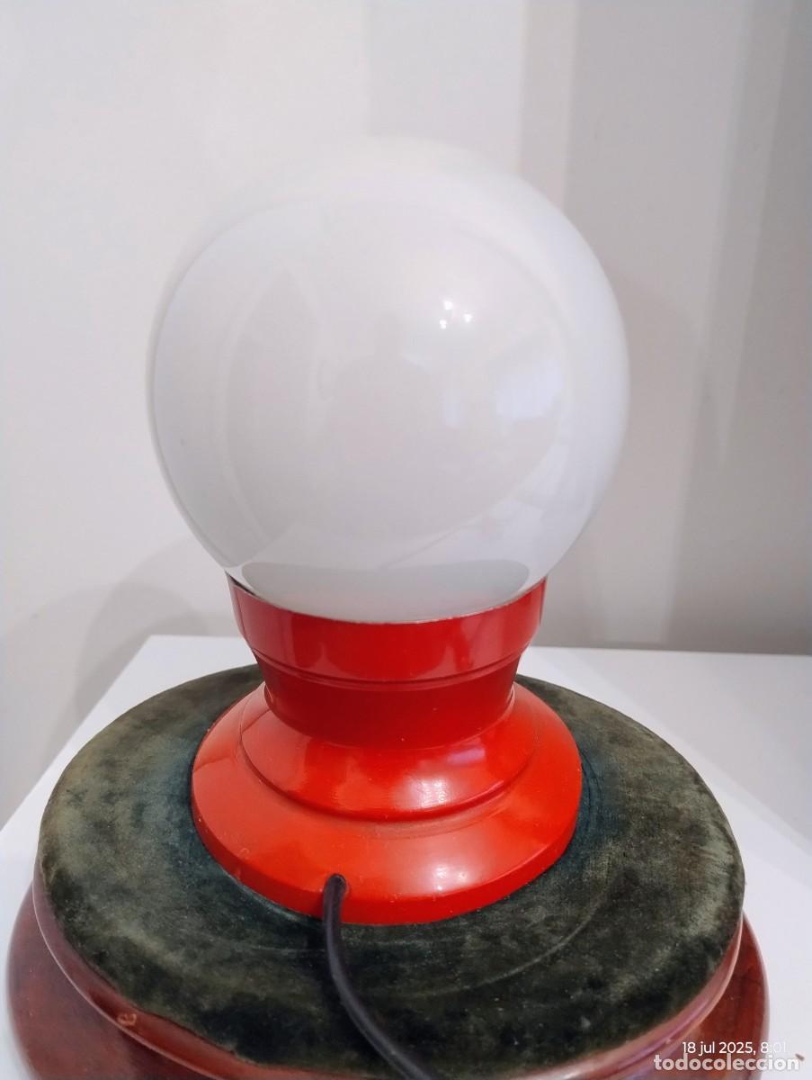 Vintage: LAMPARA MESA STYLE SPACE AGE BASE ROJA OPALINA BLANCA - Foto 4