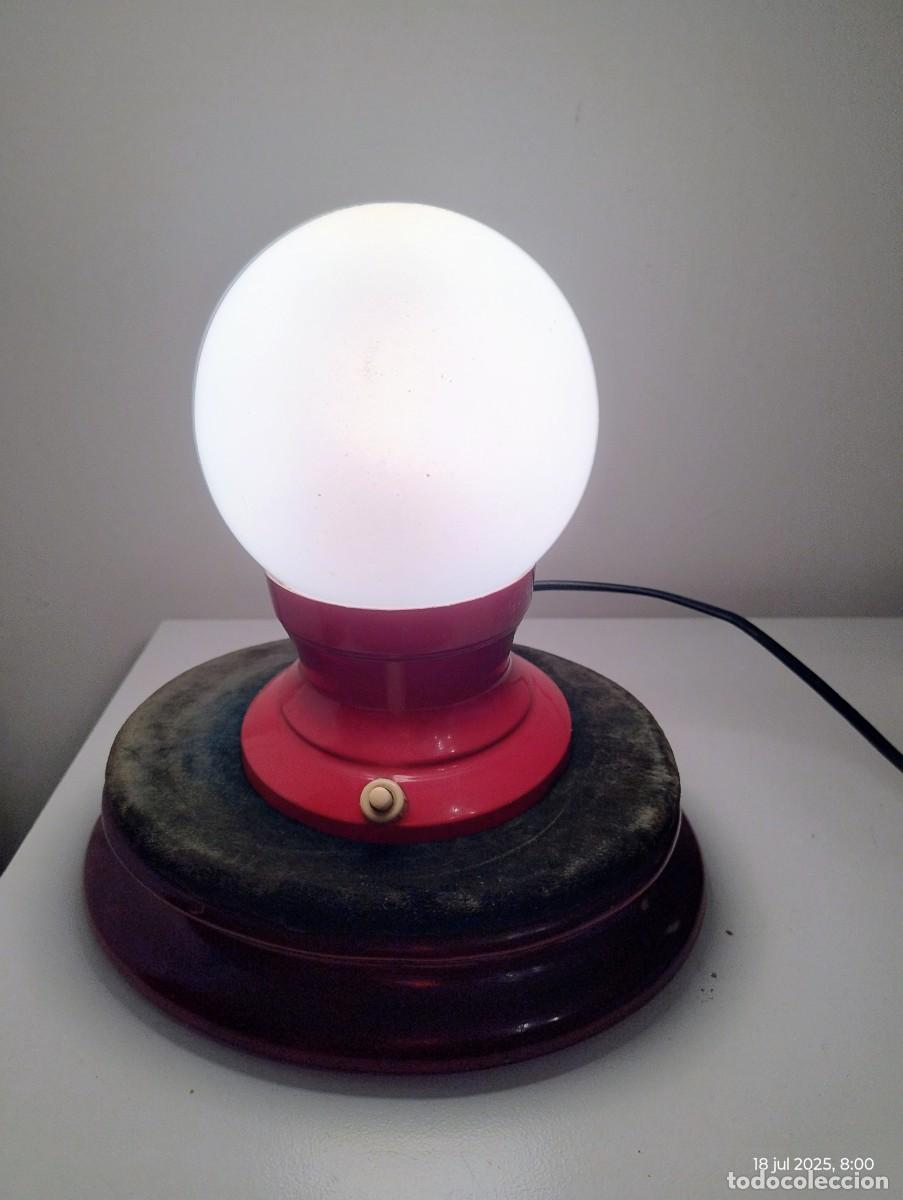 Vintage: LAMPARA MESA STYLE SPACE AGE BASE ROJA OPALINA BLANCA - Foto 7
