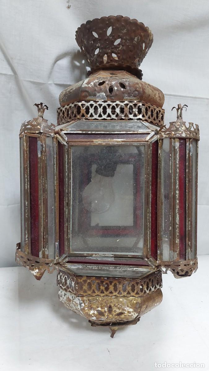 Vintage: Antiguo farol de hojalata y cristal - Foto 1