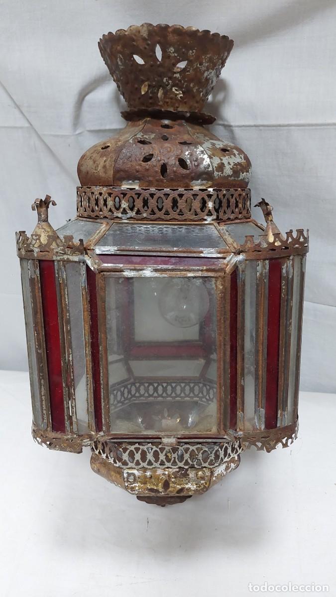 Vintage: Antiguo farol de hojalata y cristal - Foto 2
