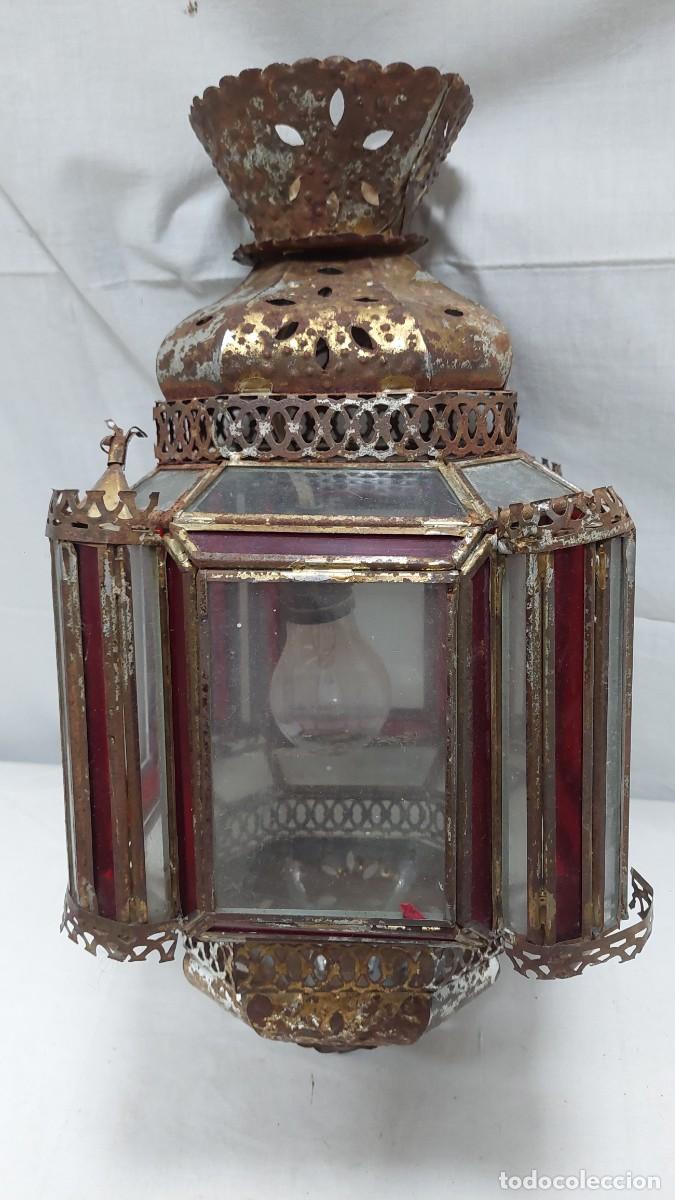 Vintage: Antiguo farol de hojalata y cristal - Foto 3