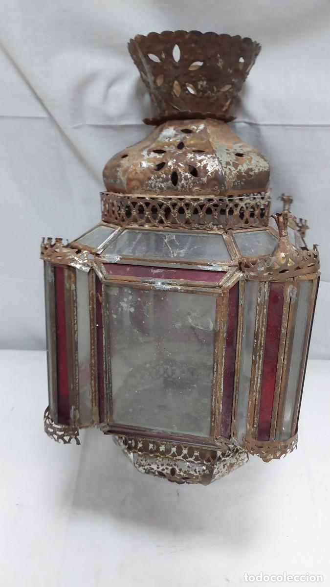 Vintage: Antiguo farol de hojalata y cristal - Foto 4