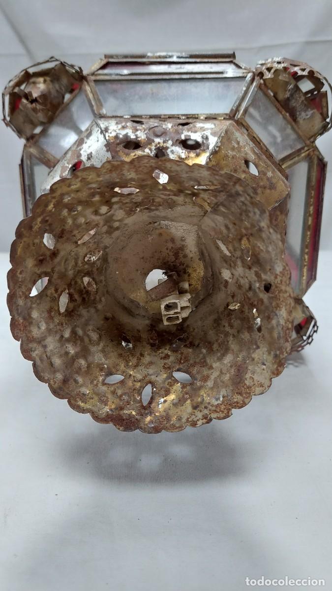 Vintage: Antiguo farol de hojalata y cristal - Foto 5