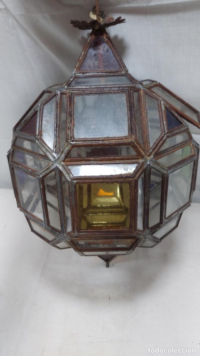 Vintage: Antiguo farol de hojalata y cristal - Foto 2
