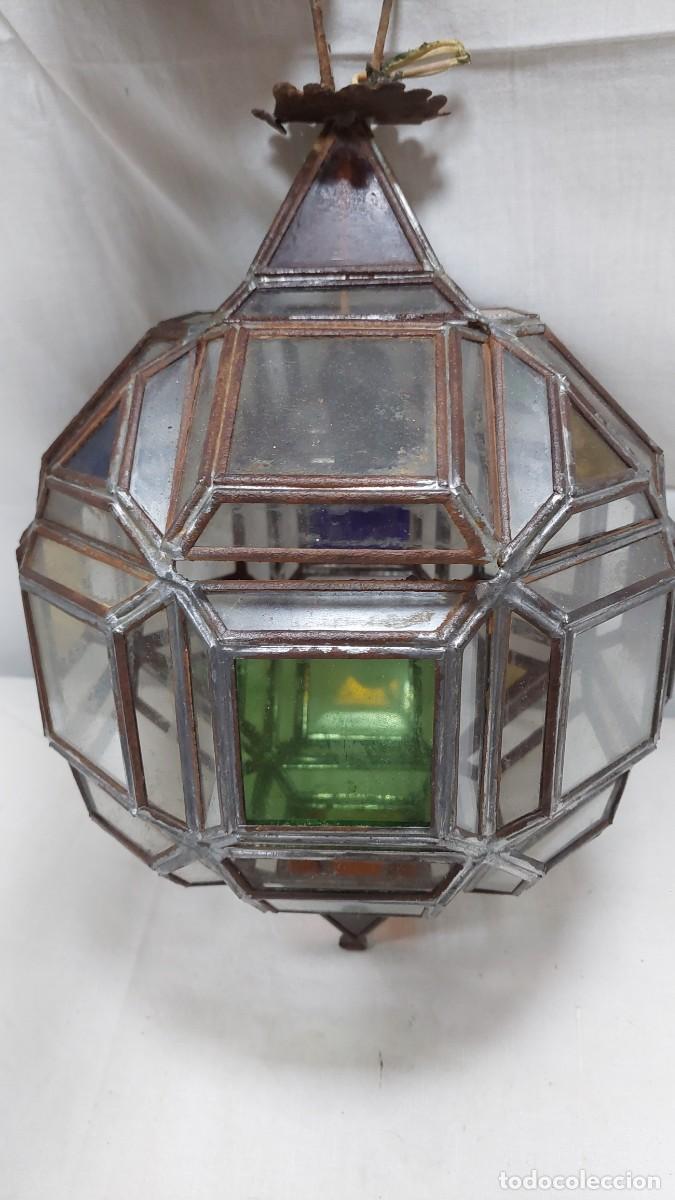 Vintage: Antiguo farol de hojalata y cristal - Foto 3