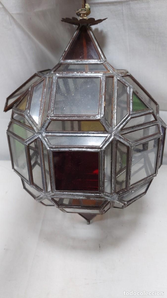 Vintage: Antiguo farol de hojalata y cristal - Foto 4