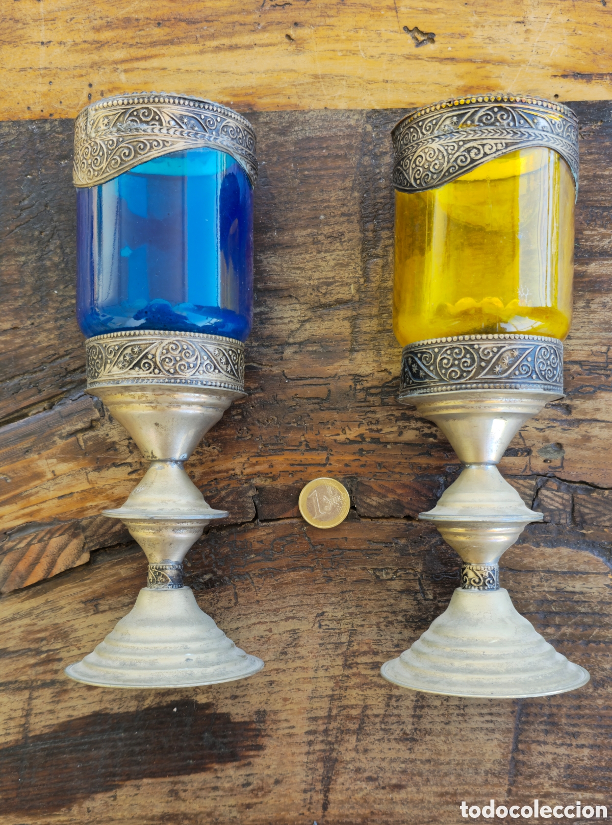Vintage: 2 Candelabros metal y cristal - Foto 1