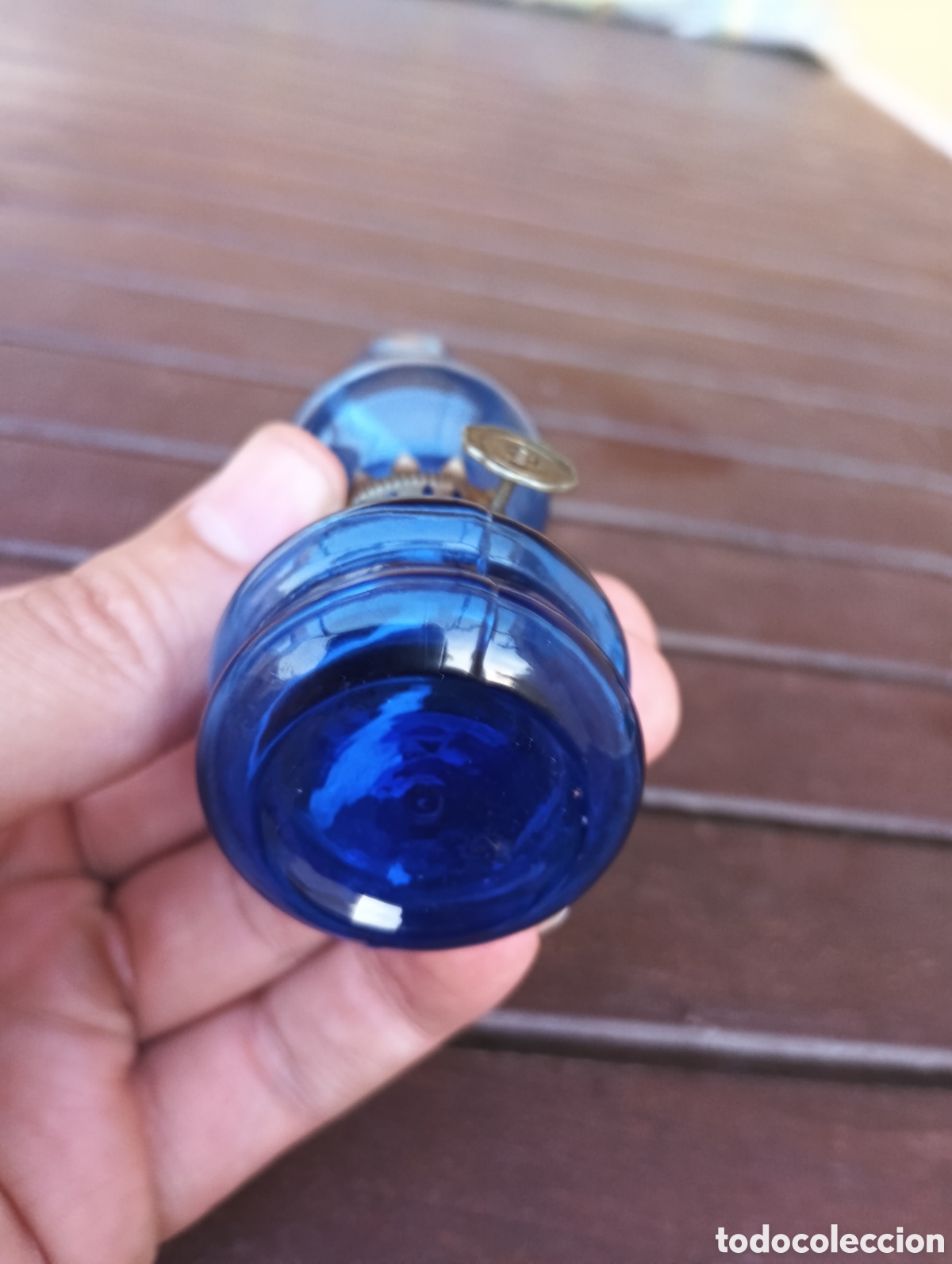 Vintage: Quinqu&eacute; L&aacute;mpara Aceite Azul peque&ntilde;a - Foto 3