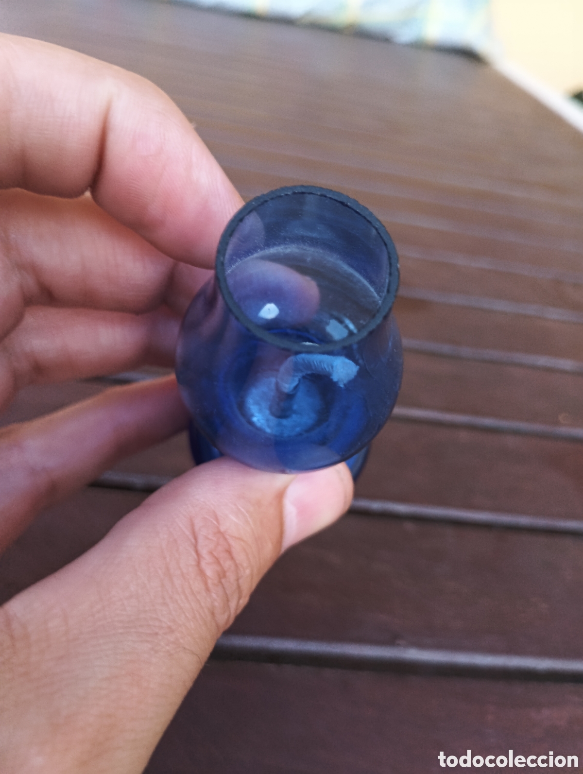 Vintage: Quinqu&eacute; L&aacute;mpara Aceite Azul peque&ntilde;a - Foto 4
