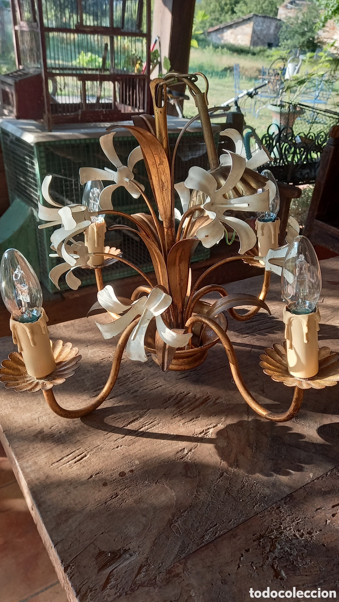 Vintage: Lampara metal flores - Foto 1