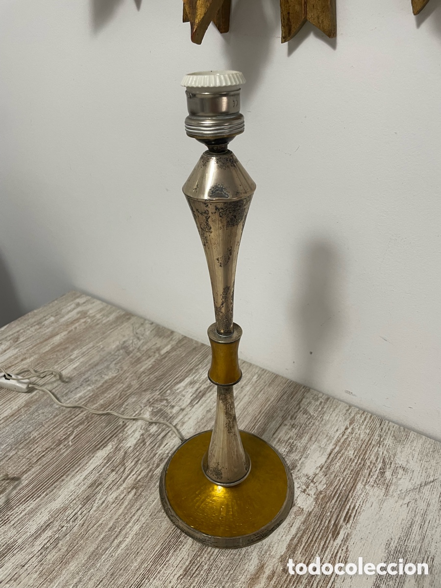 Vintage: L&Aacute;MPARA MESA METAL CROMADO Y DORADO - Foto 2
