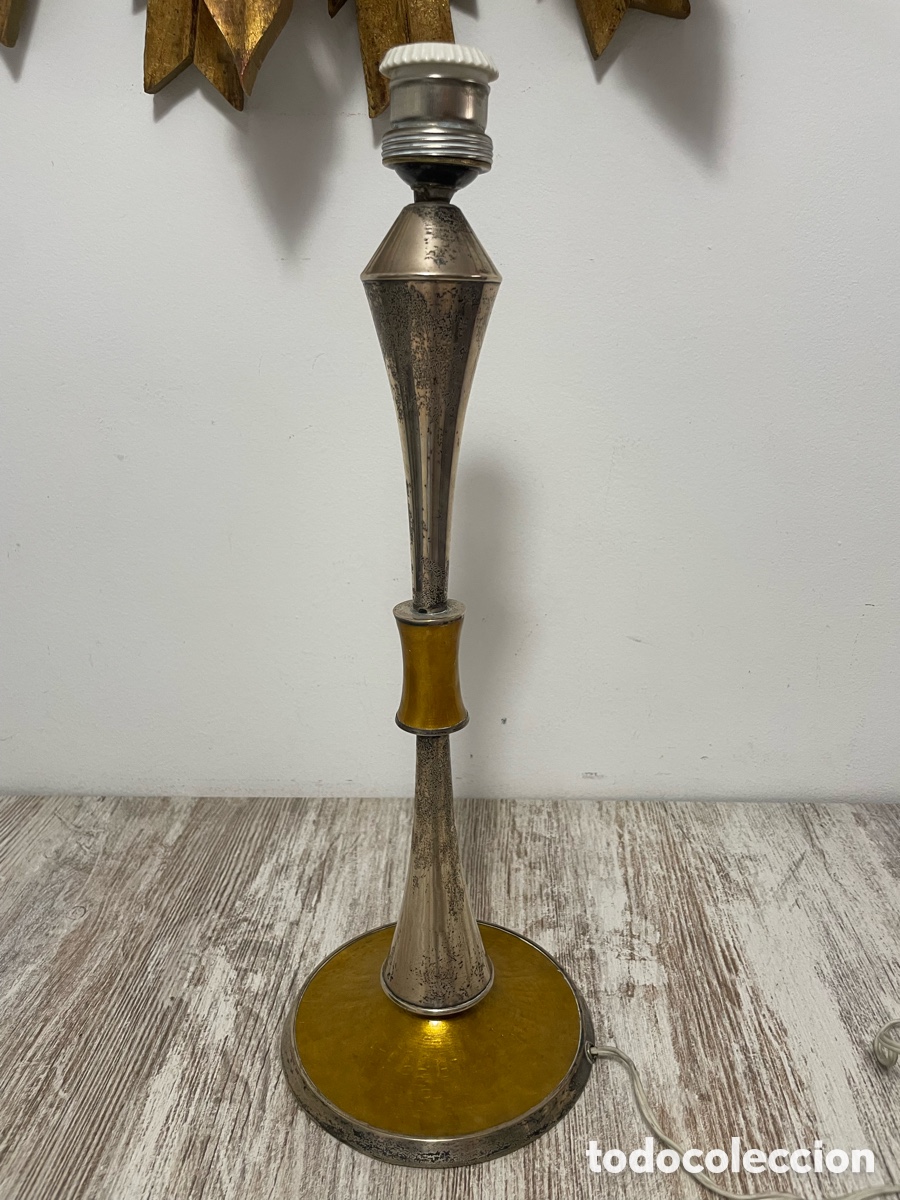 Vintage: L&Aacute;MPARA MESA METAL CROMADO Y DORADO - Foto 4