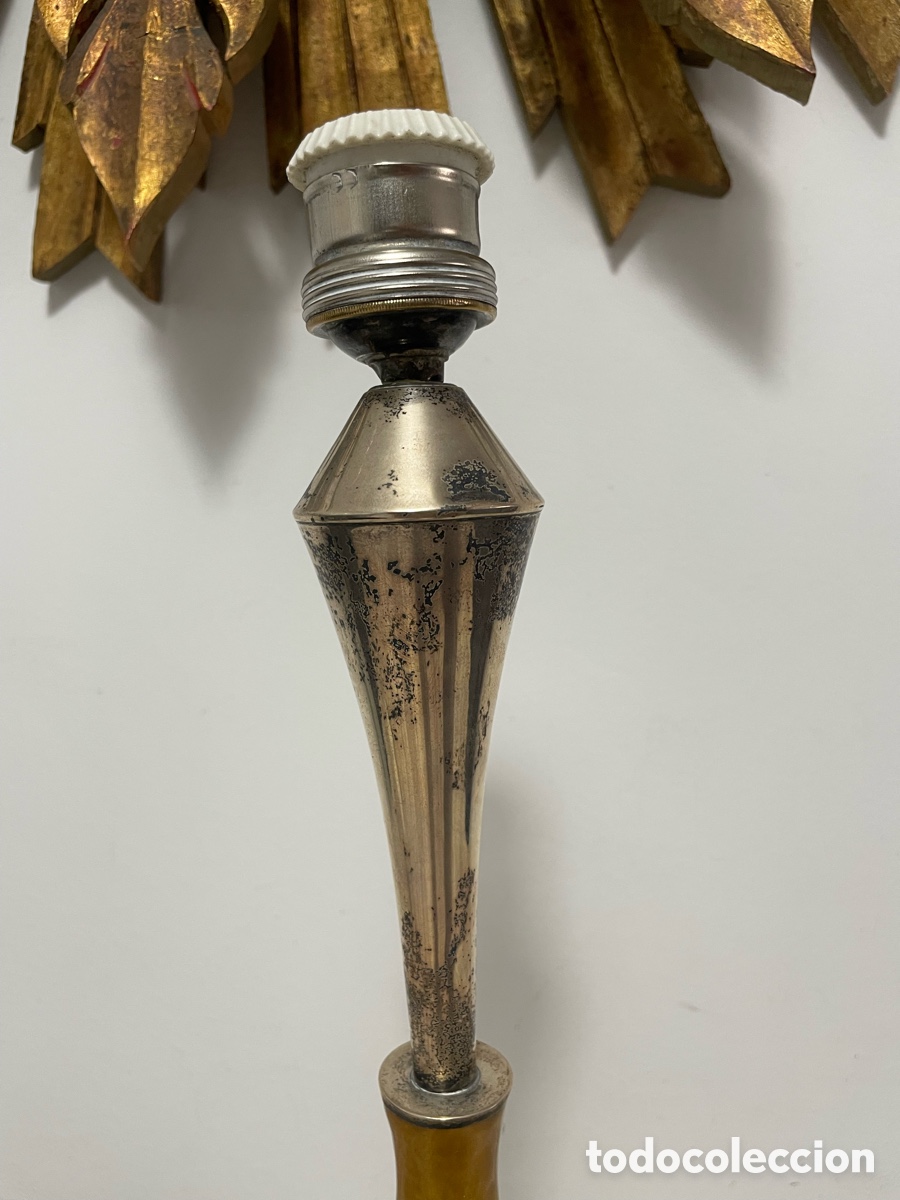 Vintage: L&Aacute;MPARA MESA METAL CROMADO Y DORADO - Foto 8