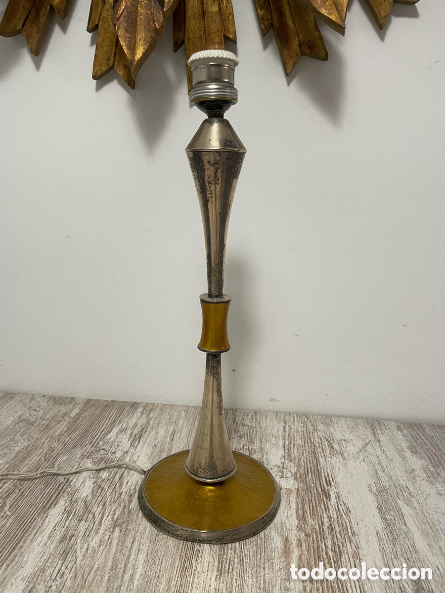 Vintage: L&Aacute;MPARA MESA METAL CROMADO Y DORADO - Foto 1