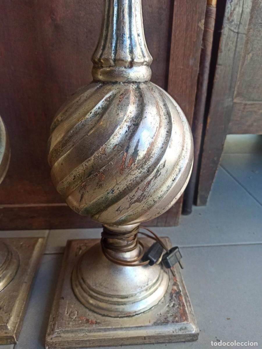 Vintage: PAREJA DE PIES DE L&Aacute;MPARA DE MADERA - Foto 3
