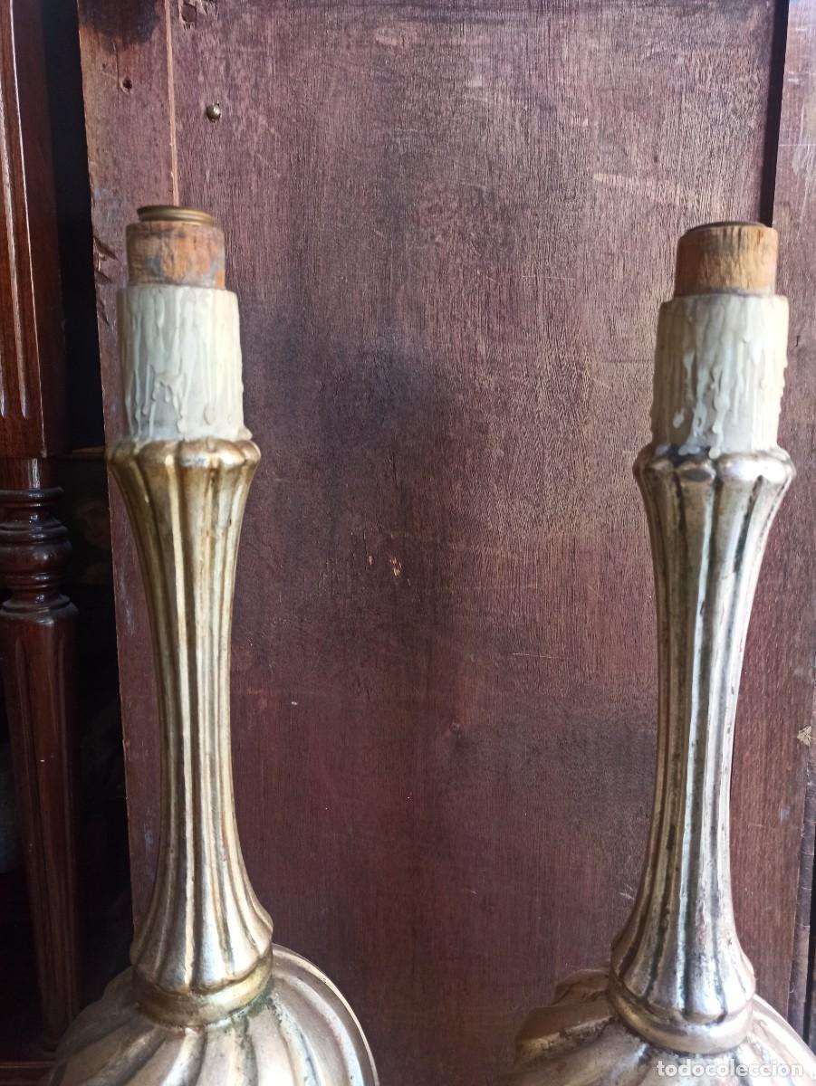 Vintage: PAREJA DE PIES DE L&Aacute;MPARA DE MADERA - Foto 4