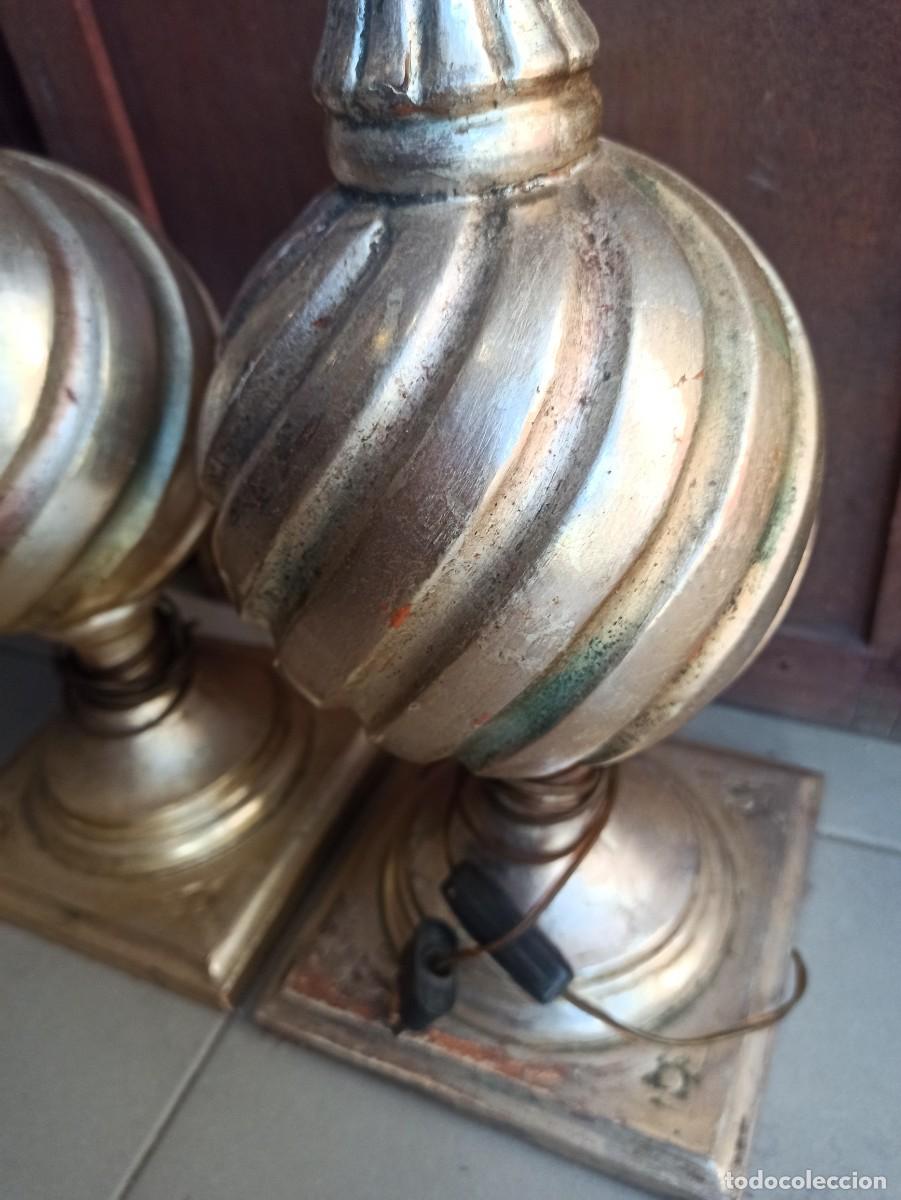 Vintage: PAREJA DE PIES DE L&Aacute;MPARA DE MADERA - Foto 5