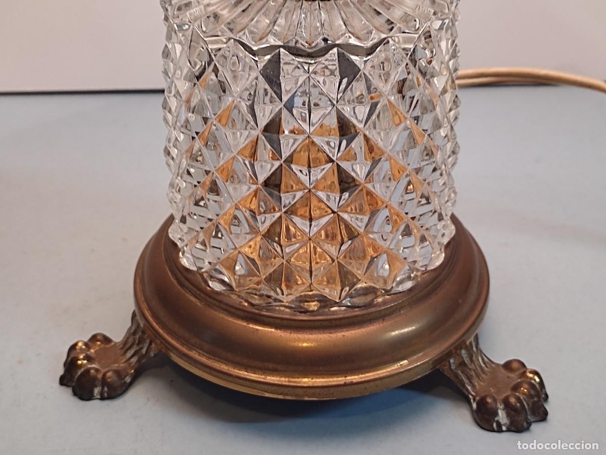 Vintage: L&aacute;mpara de cristal y base de lat&oacute;n antigua - Foto 5