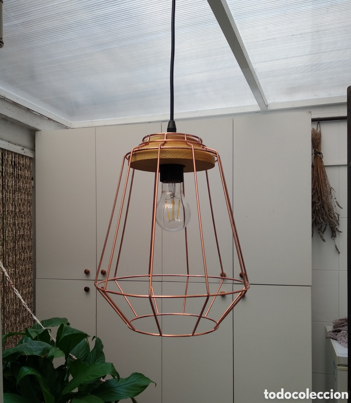 Vintage: L&aacute;mpara colgante de metal y madera - Foto 4
